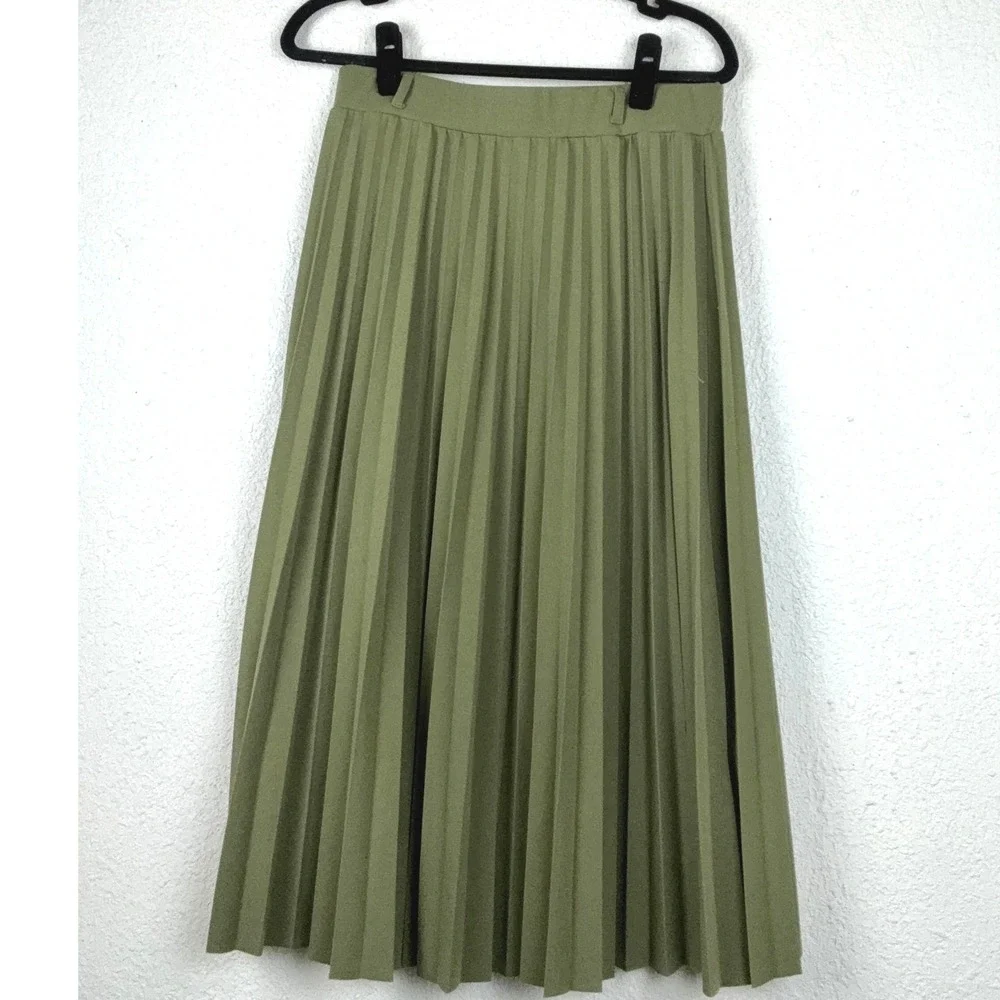 Elizabeth & Nicole Olive Green Pleated Midi Skirt - PL- Classic Academic